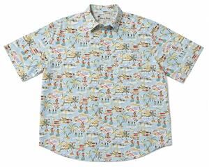 Oliver & Burke Hawaiian Camp Shirt Mens Large Blue Hula Dancer Tropical Aloha